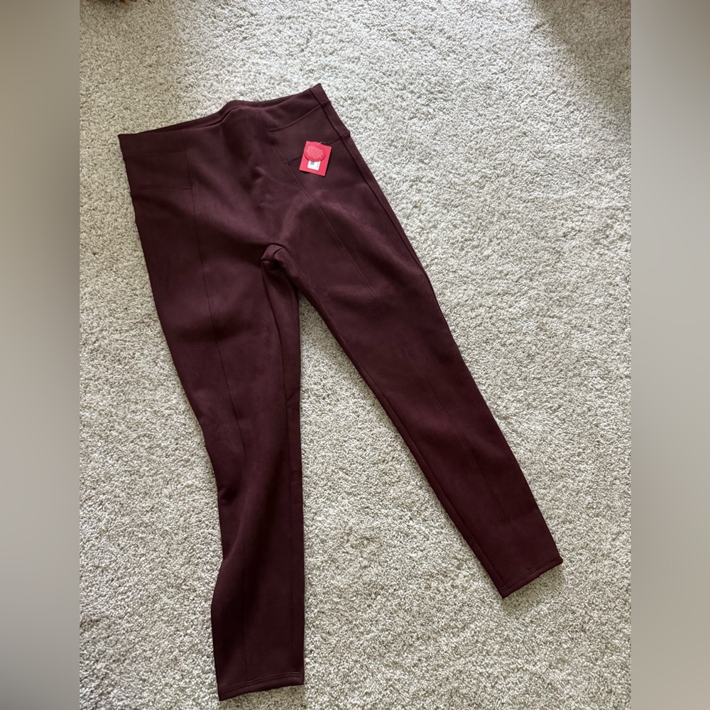 Spanx Maroon Suede Leggings - PETITE large NWT